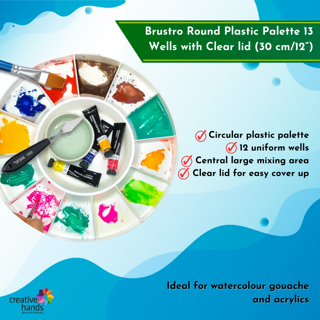 Brustro Round Plastic Palette 13 Wells with Clear lid (30 cm/12” Dia)