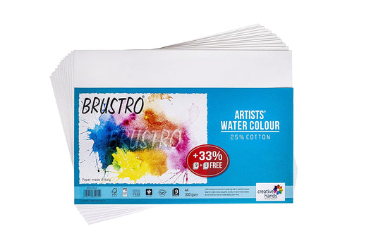 BRUSTRO Artists Watercolour Paper | 300 GSM, A4, 25% Cotton, Cold Pressed | Pack of 12 Sheets | Ideal for Artist, Professional Drawing, Painting Dry & Wet, Fine Art, School, Students, Watercolor